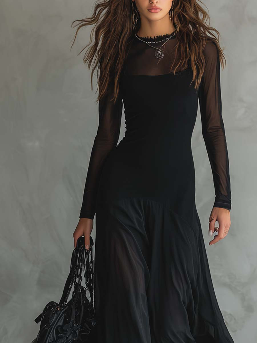 Elegant flowy tulle maxi dress for women, featuring a soft, airy design perfect for formal occasions.