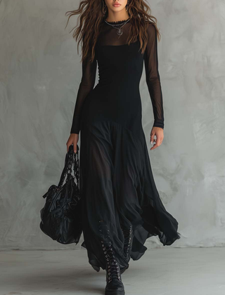 Elegant women's maxi dress made of flowy tulle, featuring a stylish design perfect for special occasions.