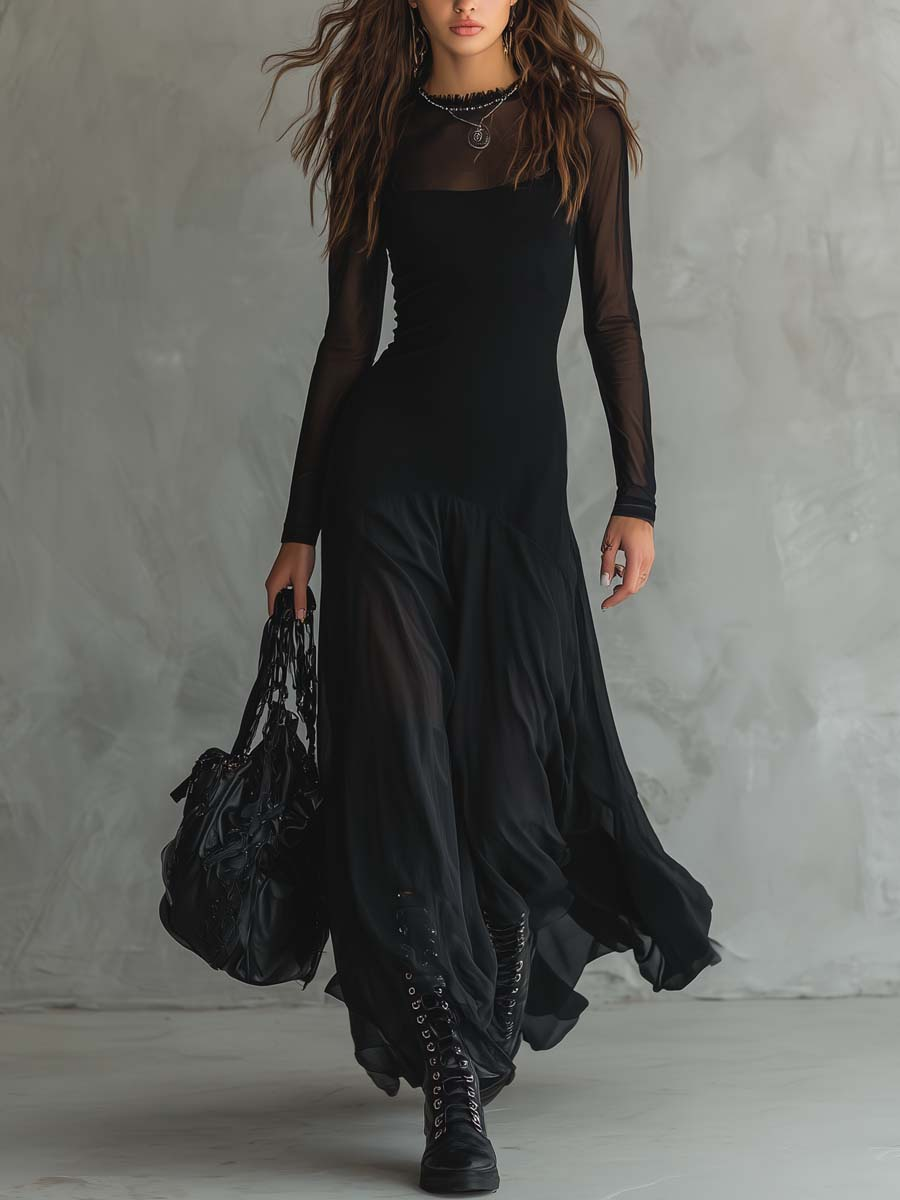 Elegant women's maxi dress made of flowy tulle, featuring a stylish design perfect for special occasions.