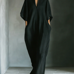 Women's summer maxi dress with V-neck and kimono sleeves, stylish and flowy, perfect for warm weather fashion.