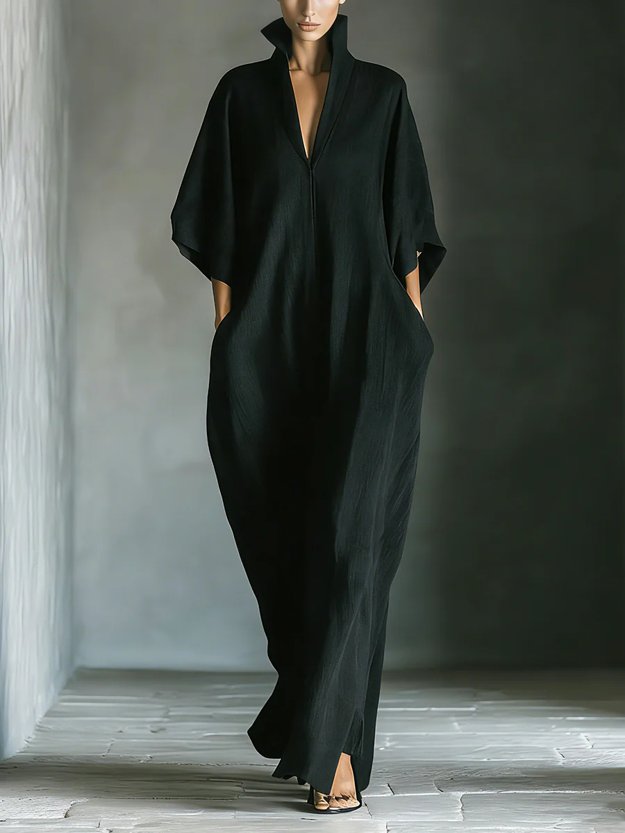 Women's summer maxi dress with V-neck and kimono sleeves, stylish and flowy, perfect for warm weather fashion.
