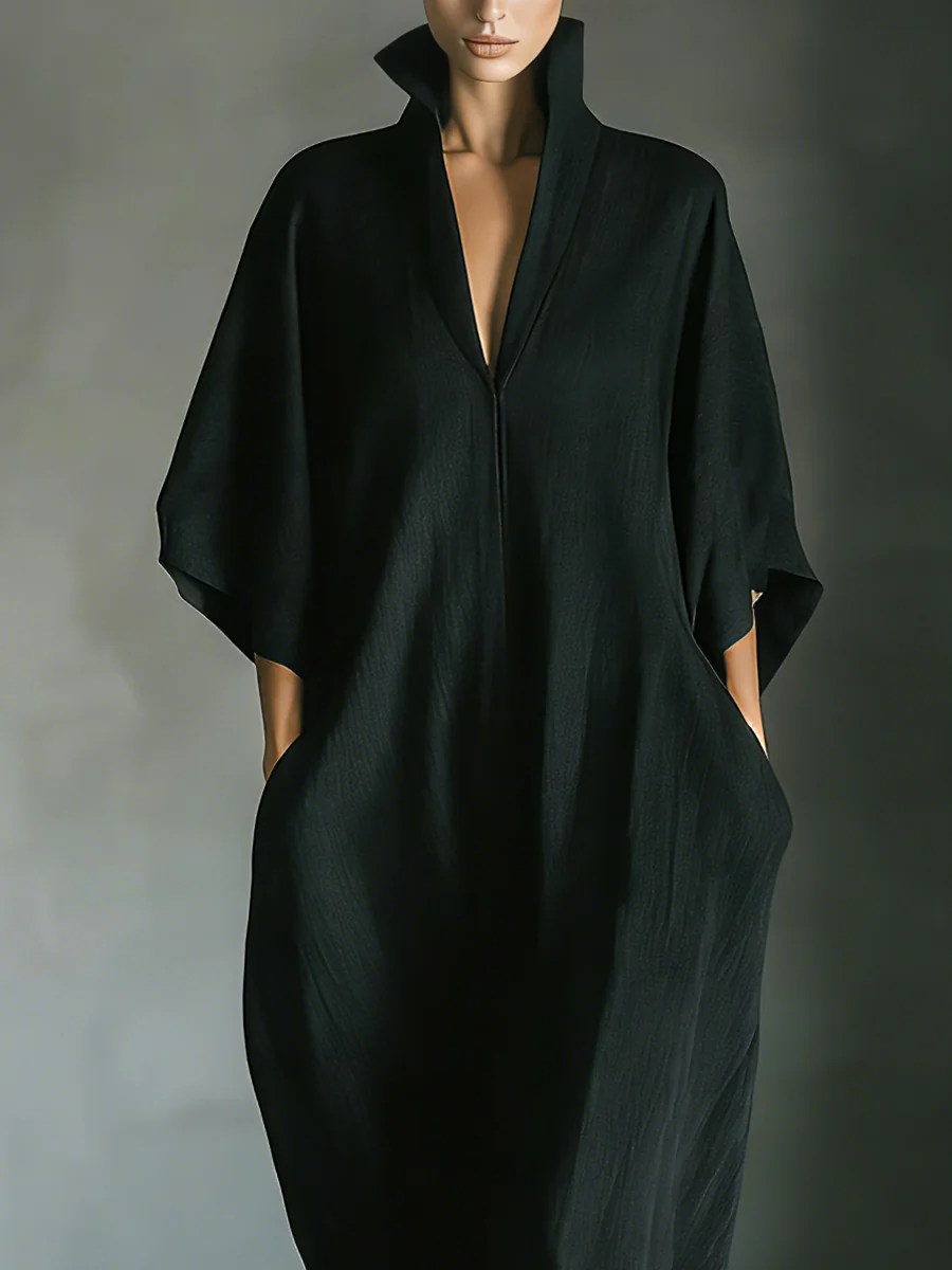 V-neck summer maxi dress for women with kimono sleeves, flowing fabric, stylish and comfortable for warm weather wear.