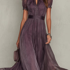 Elegant mini bodycon chiffon dress for women with a fitted silhouette, featuring a stylish neckline and short sleeves.