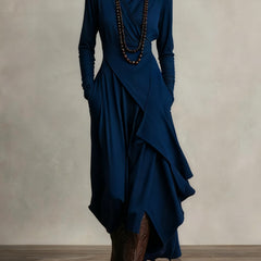 Navy summer maxi dress for women with high neck and long sleeves, stylish and flowy, from My Store.