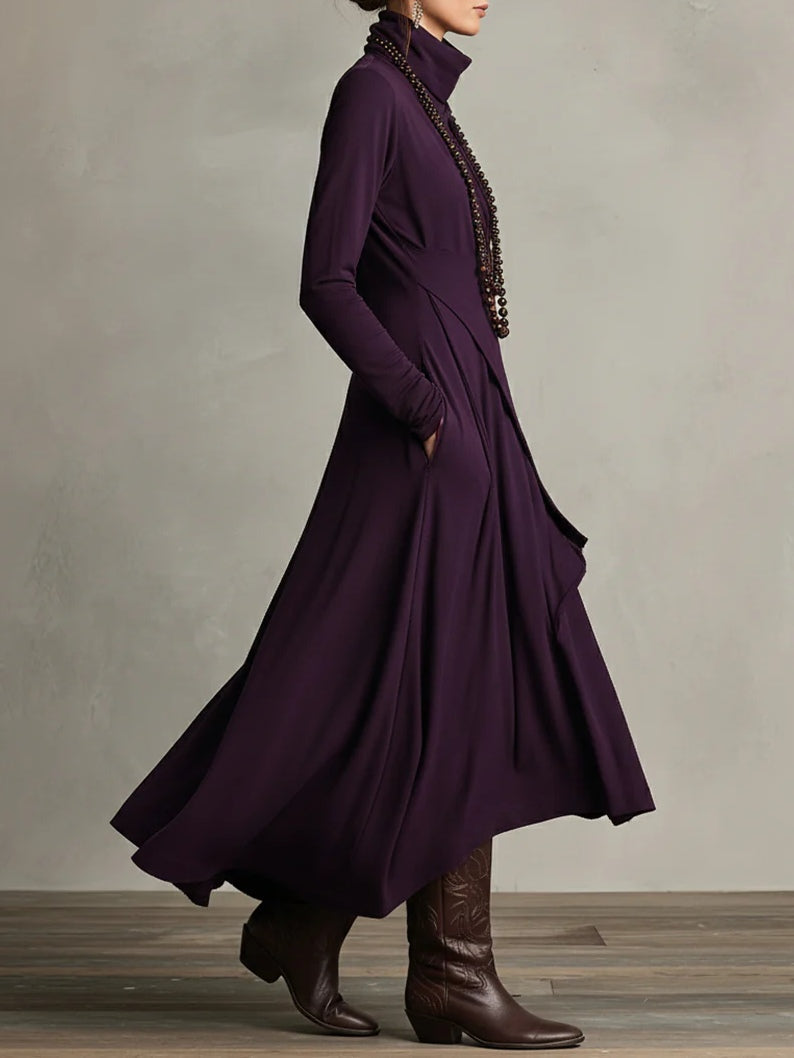 Yellow high-neck summer maxi dress for women with long sleeves, stylish and flowy, perfect for warm weather occasions.
