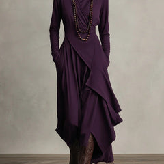 Elegant summer maxi dress for women with high neck and long sleeves, featuring a stylish and comfortable design.
