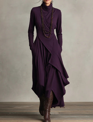 Elegant summer maxi dress for women with high neck and long sleeves, featuring a stylish and comfortable design.