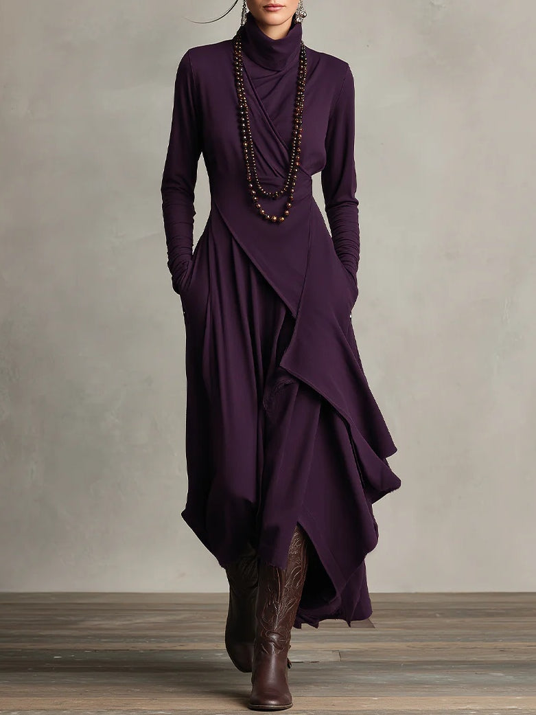 Elegant summer maxi dress for women with high neck and long sleeves, featuring a stylish and comfortable design.