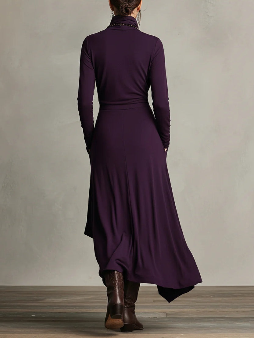 Long-sleeve summer maxi dress for women with high neckline, flowing fabric, in a vibrant color, by My Store.