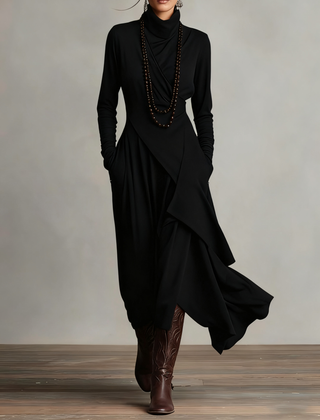 Elegant summer maxi dress for women with high neck and long sleeves, featuring a stylish design from My Store.