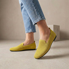 Yellow knit summer top for women, casual style, featuring short sleeves and a relaxed fit, perfect for warm weather.