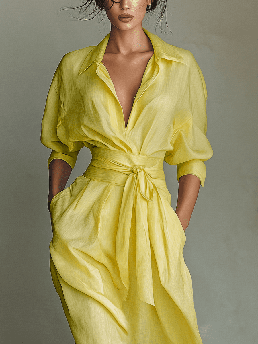 Yellow linen maxi dress for women by Tammy Bradley featuring a flowing silhouette and lightweight fabric.
