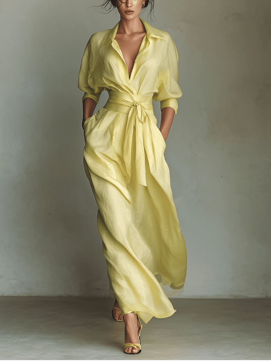 Yellow linen maxi dress for women by Tammy Bradley, flowing sleeveless dress with a relaxed fit and elegant length.