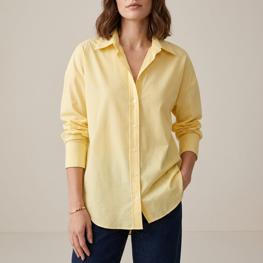 Yellow linen summer top for women with button front, stylish and lightweight blouse from My Store.