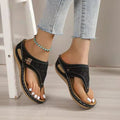 Tammy Bradley laser-cut thong wedge sandals for women featuring orthopedic support, soft PU leather, and anti-slip soles.