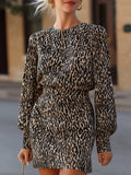 Leopard-print long-sleeve tailored mini dress for women by Tammy Bradley, featuring a fitted design and stylish pattern.