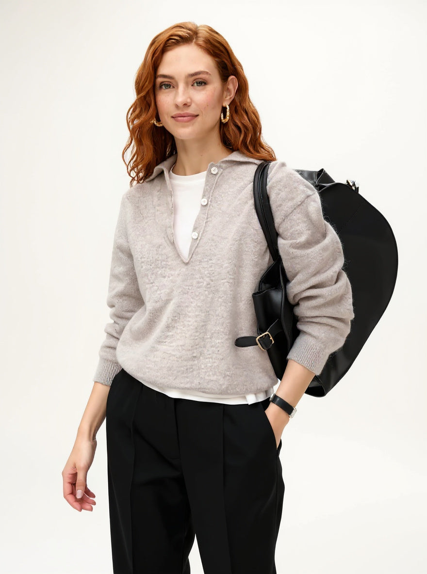 Wool Knit Hoodie Women Relaxed Fit Casual Pullover