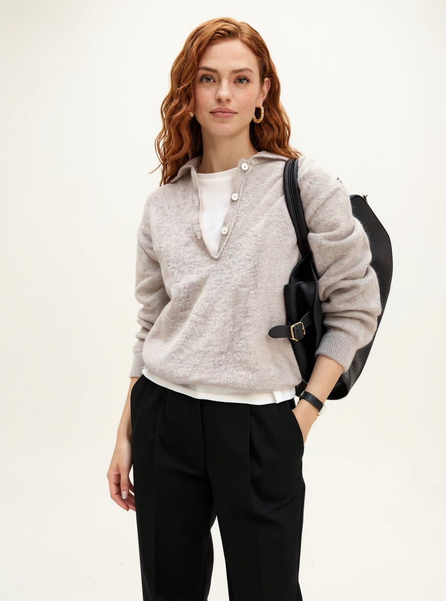 Wool Knit Hoodie Women Relaxed Fit Casual Pullover