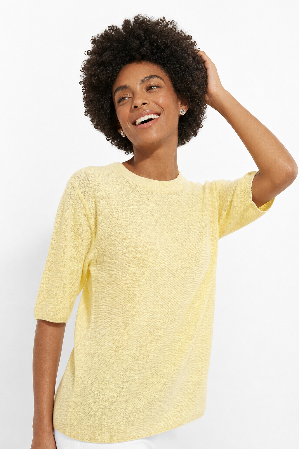 Seamless Knit Pullover Women Wool Blend Relaxed Fit Short Sleeve