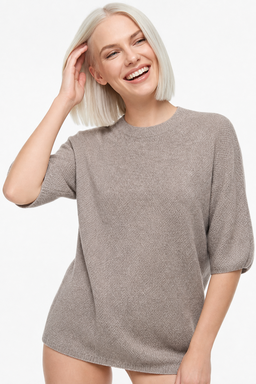 Seamless Knit Pullover Women Wool Blend Relaxed Fit Short Sleeve