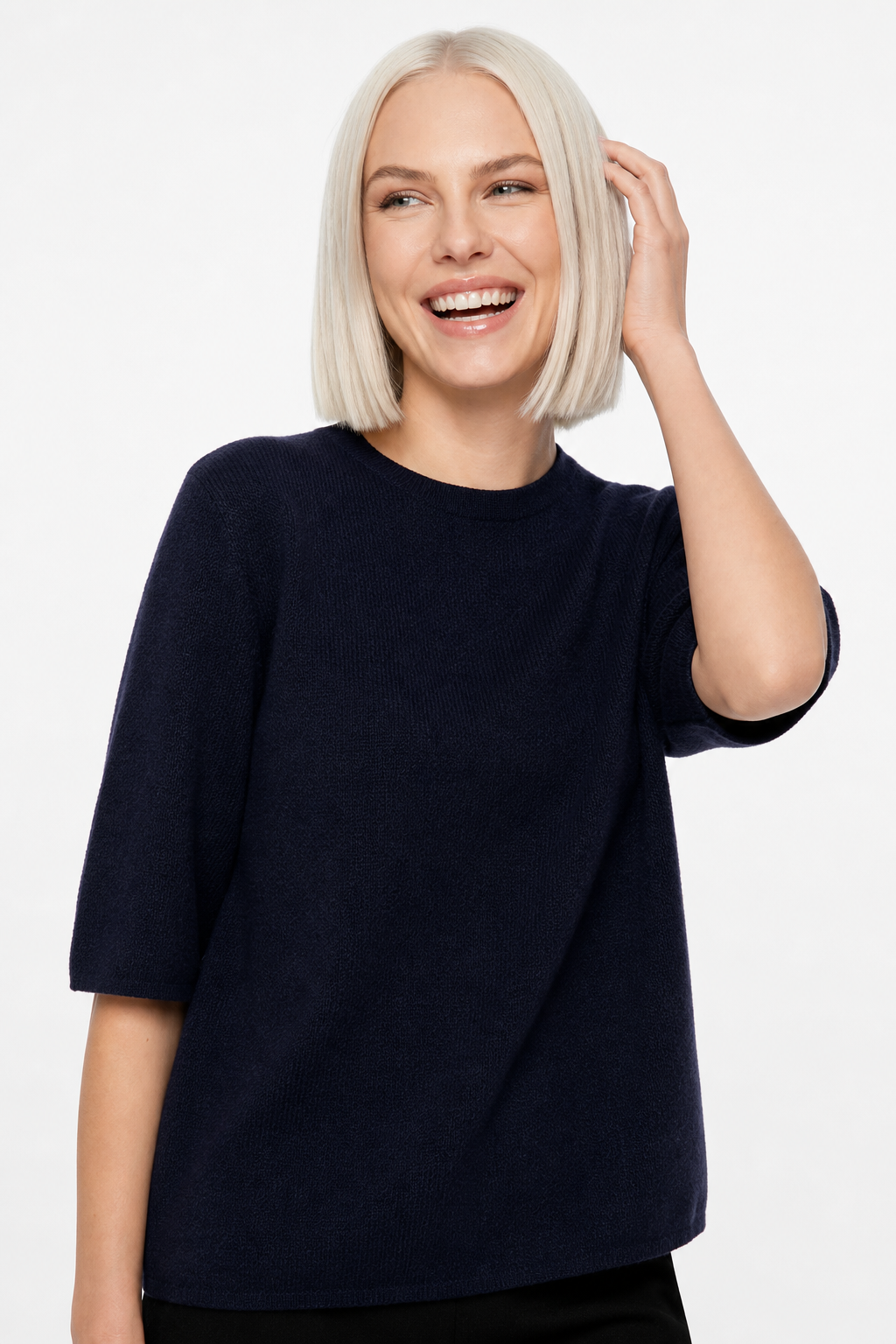 Seamless Knit Pullover Women Wool Blend Relaxed Fit Short Sleeve