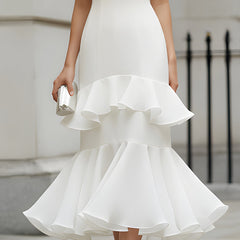 Sleeveless tiered ruffle midi dress from My Store, featuring flowing fabric and layered ruffle details, ideal for summer wear.