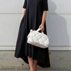 White high-low maxi dress with short sleeves from My Store, featuring a solid color design and flowing fabric.