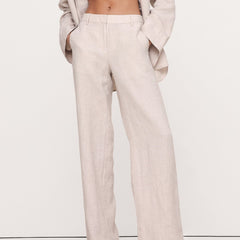 Linen cropped wide-leg drawstring trousers for women, loose pull-on pants with relaxed fit, stylish and comfortable.