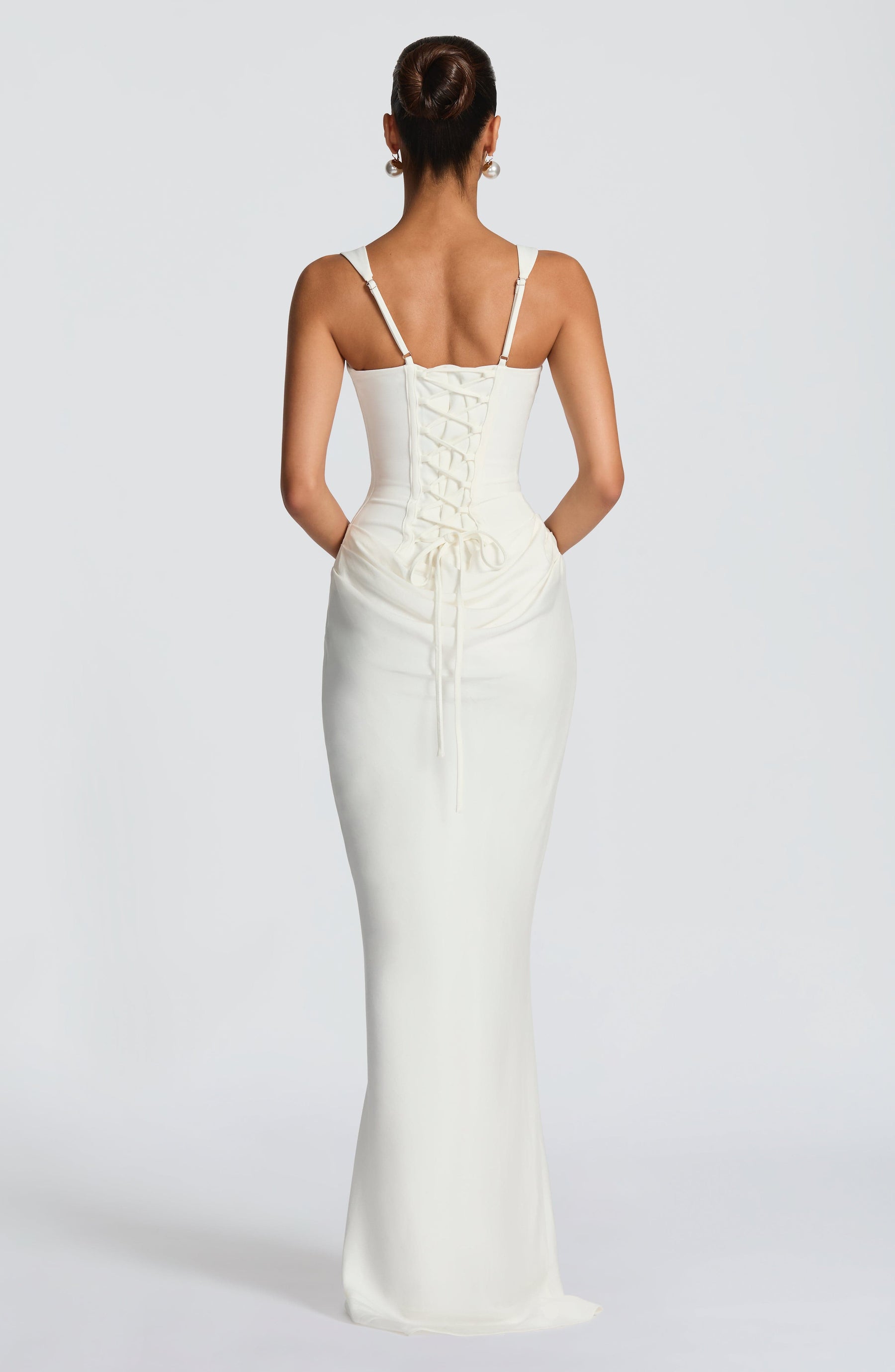 Ivory summer maxi dress for women featuring a square neckline and bodycon fit, stylish and elegant for warm weather.