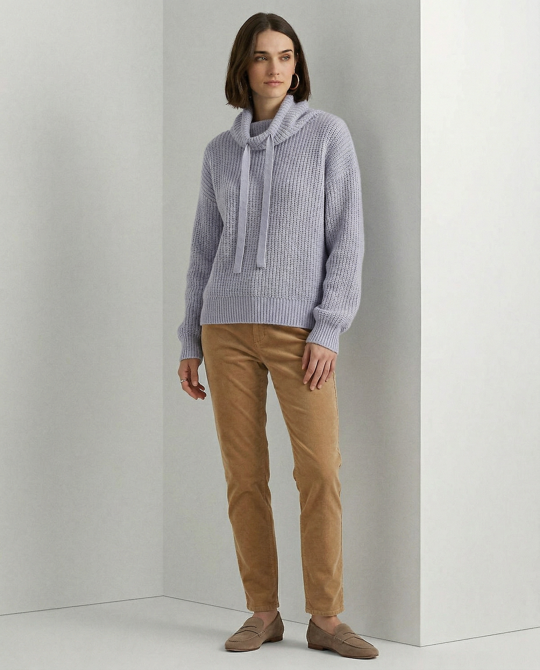 Knit Hoodie Women Relaxed Fit Ribbed Trim Long Sleeve