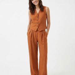 White women's wide-leg linen trousers with high waist, stylish and comfortable pants for casual or formal wear.