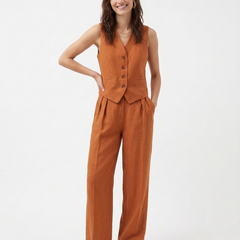 White women's wide leg linen trousers with high waist, stylish and comfortable pants for casual or chic outfits.