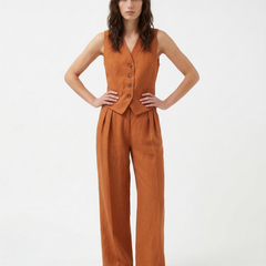 White women's wide-leg linen trousers with high waist, stylish and breathable pants perfect for casual or chic outfits.