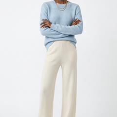 Women's Merino wool joggers with wide-leg fit, soft and comfortable pants designed for casual wear.