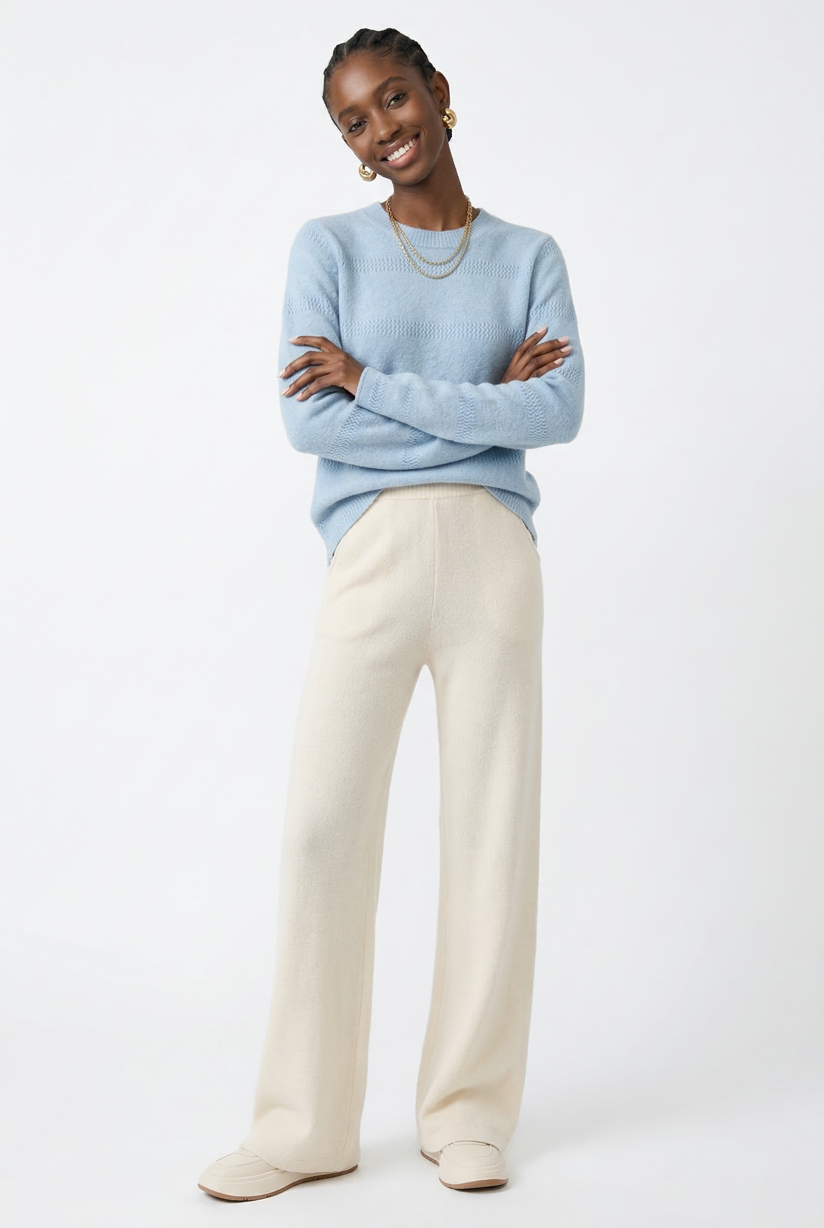 Women's Merino wool joggers with wide-leg fit, soft and comfortable pants designed for casual wear.