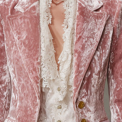 Pink velvet blazer for women with gold buttons, stylish women's jacket or blazer in a soft velvet fabric.
