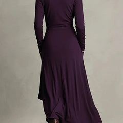 Solid color high-neck long-sleeved irregular casual maxi dress from My Store, featuring a stylish and comfortable design.