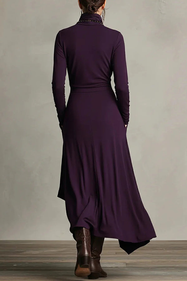 Solid color high-neck long-sleeved irregular casual maxi dress from My Store, featuring a stylish and comfortable design.