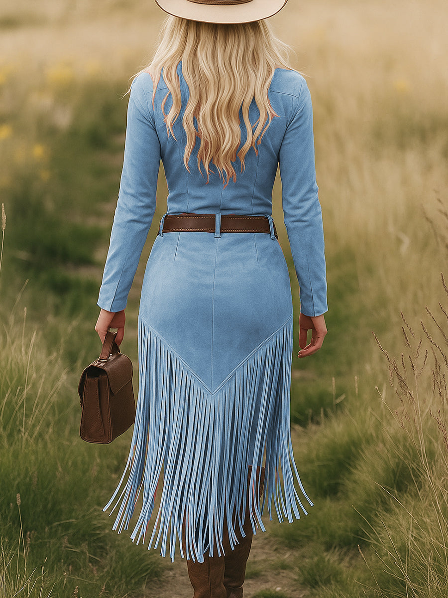 Casual tassel midi dress from My Store featuring a flowy silhouette, lightweight fabric, and decorative tassel details.
