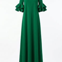 White off-the-shoulder maxi dress with half sleeves and loose fit, made of solid fabric, from My Store.