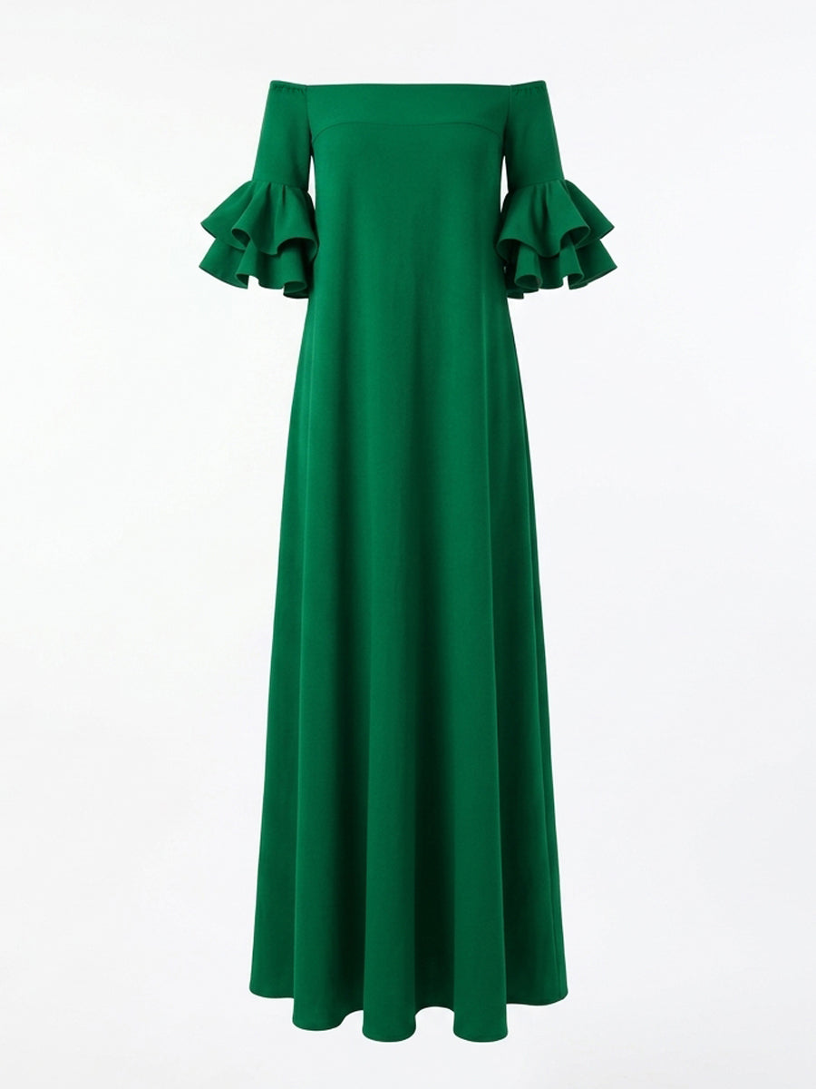 White off-the-shoulder maxi dress with half sleeves and loose fit, made of solid fabric, from My Store.