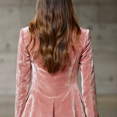 Pink velvet blazer with gold buttons for women, stylish jacket from My Store, featuring a tailored fit and elegant design.