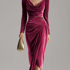 Velvet midi evening dress from My Store with long sleeves and elegant fit, perfect for formal occasions.