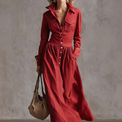Red linen maxi dress by My Store, casual long dress with flowing fabric, sleeveless design, and relaxed fit.