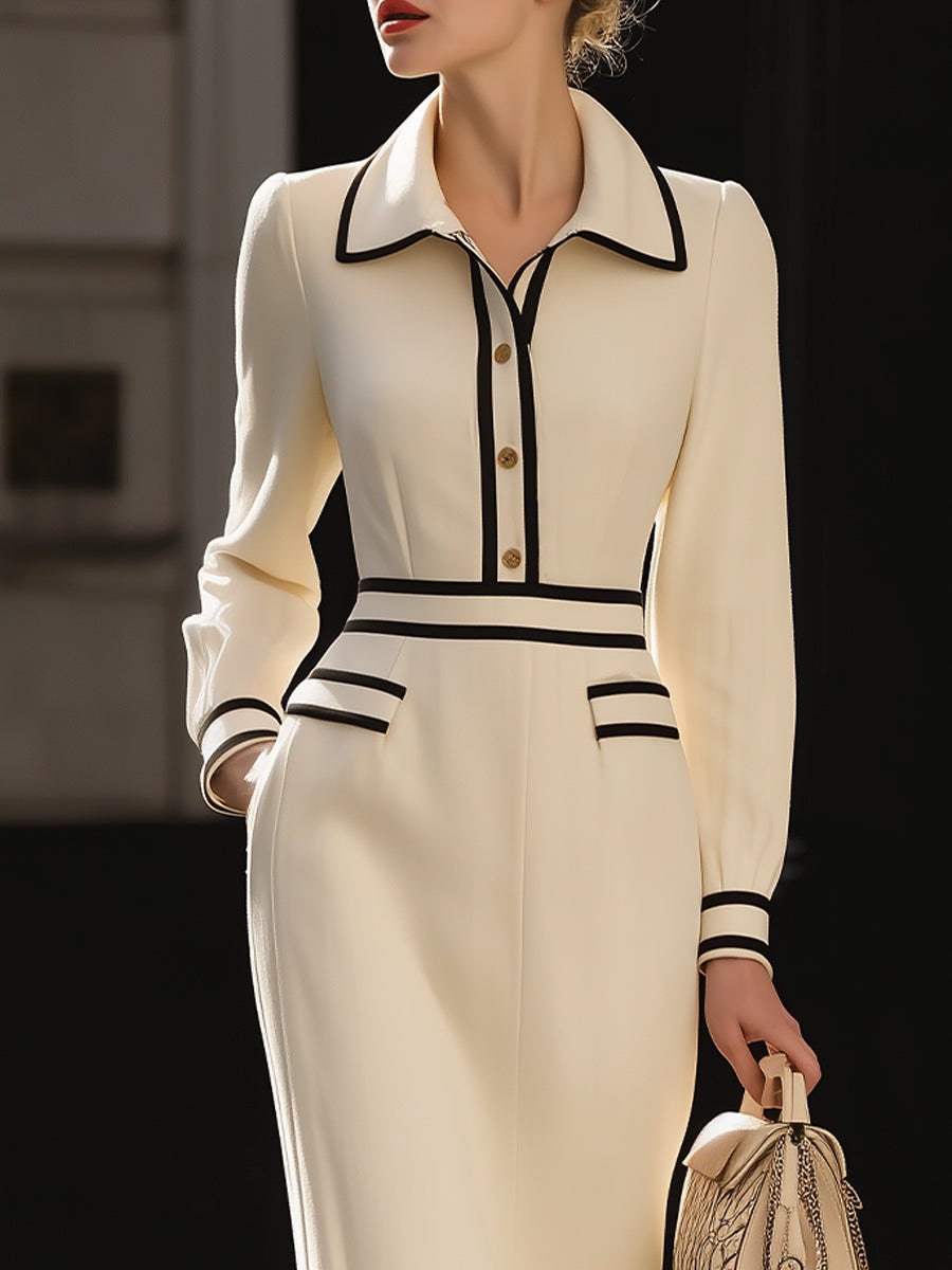 Tammy Bradley contrast-trim midi dress for women featuring button details and a stylish, elegant design.