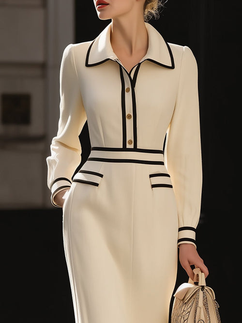 Tammy Bradley contrast-trim midi dress for women featuring button details and a stylish, elegant design.