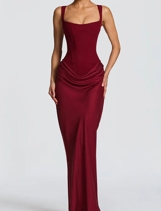 Summer maxi dress for women with square neckline and bodycon fit, stylish women's clothing dress.