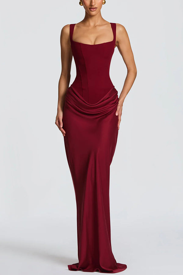 Summer maxi dress for women with square neckline and bodycon fit, stylish women's clothing dress.