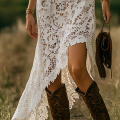 White lace maxi dress from My Store, casual dress with intricate lace details and flowing silhouette, perfect for summer occasions.