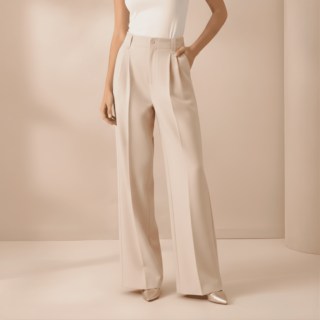 Beige women's high-waist wide-leg tailored pants by Tammy Bradley, stylish and comfortable for modern outfits